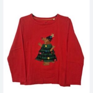 Mini Boden Red Christmas Tree Dog Appliqué Shirt Sz 7-8